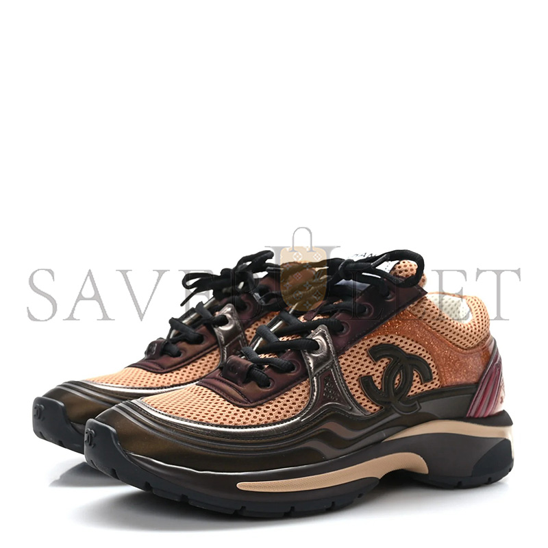 Ch**el FABRIC LAMINATED CALFSKIN STRETCH CC WOMENS SNEAKERS
